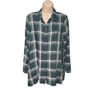 J Jill Button Down Blouse Womens Plaid Top Shirt Size Petite S Green White u